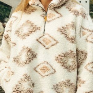 Thread & Supply aztec mojave sherpa quarter zip mauve and ivory